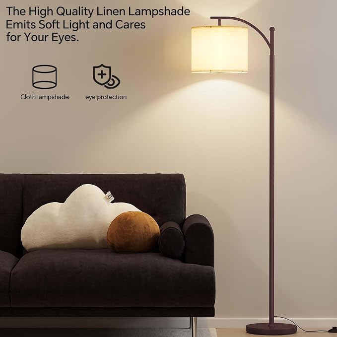 SUNMORY Arc Floor Lamp, Modern Floor Lamp with 9W 3 Color Temperatures Bulb, Metal Standing Lamps with Adjustable Hanging Lampshade, Tall Floor Lamps for Living Room, Bedroom, Office