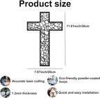 Black Metal Cross Wall Decor Iron Christian Cross for Home Church, Hollow Out Artistic Hanging Ornament, Crosses Wall Decor for Living Room, Bedroom, Decorative Thankful Religious Gift 11.8x7.9 inch