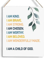 Christian Wooden Hanging Sign I Am A Child of God Bible Verse Wall Art for Home Office Decor Modern Christian Word Art Bedroom Wall Decor Sign Baptism Gifts Room Decorations 10x8 Inches