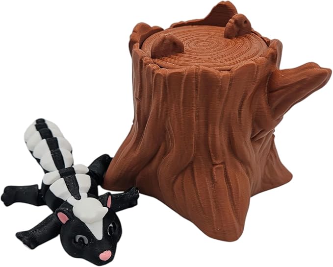 Articulating Animals Raccoon, Fox, Panda, Skunk, Possum with Containers - 3D Printed Articulated Joints ADHD, Autism, Relief Anxiety, Collectible Figurines (Skunk Tree Stump)