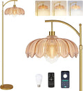 QIYIZM Floor Lamp for Living Room,Bedroom,Gold Dimmable Standing Lamp with Remote,Mid Century Modern Brass Tall Lamp Retro Vintage Glass Lamp Floor Light Boho Bohemian
