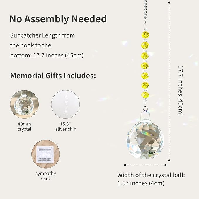 Sympathy Gifts for Loss of Loved One, Crystal Sun Catcher Rainbow Gifts, Unique Condolence Memorial for Loss of Mom Dad Dog, Ideal Grief Bereavement Miscarriage Gifts (Light Yellow)