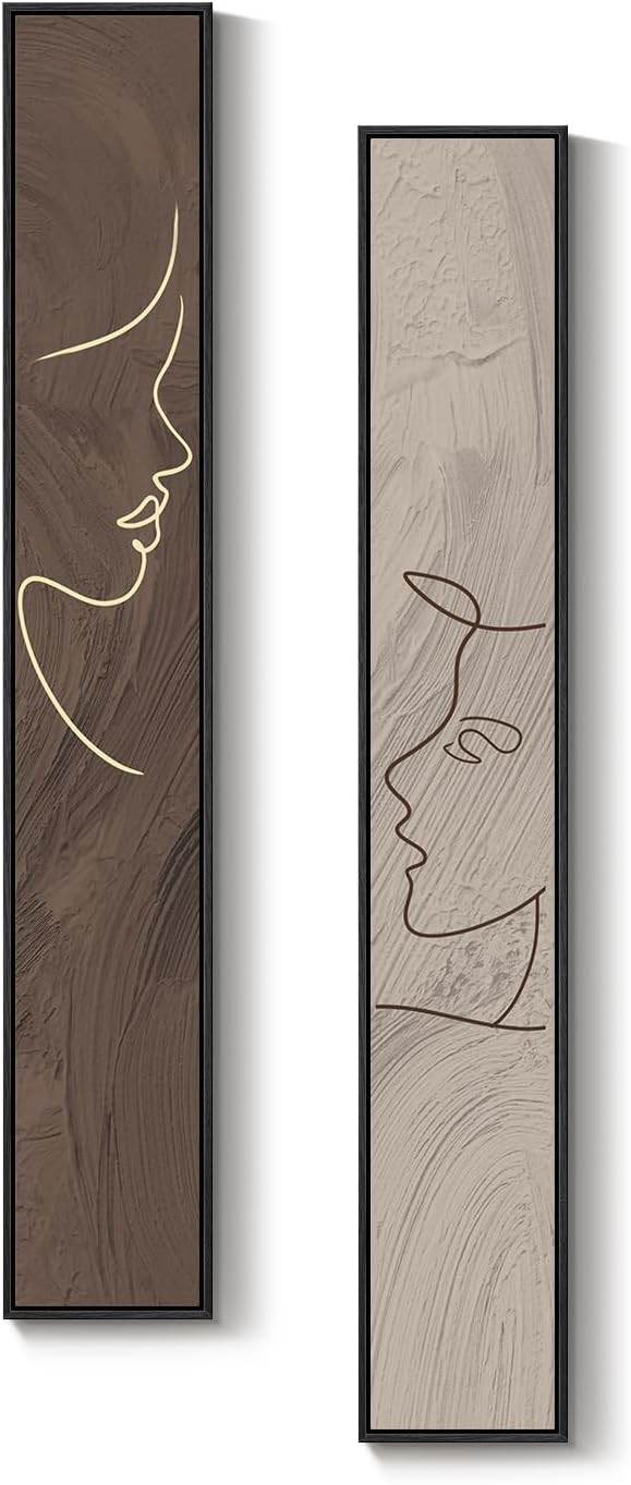 Long Narrow Framed Neutral Abstract Vertical Wall Art Set, 2 Piece Modern Canvas Prints Paintings Artwork for Walls, Beige and Brown Minimalist Pictures for Hallway Entryway Living Room Bedroom Decor