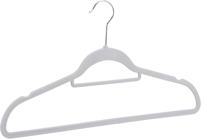 Amazon Basics Space Saving Heavy Duty Non-Slip Velvet Suit Hangers with Horizontal Tie Bar, Sturdy for Clothes Organization and Storage, Dark Gray, 50-Pack