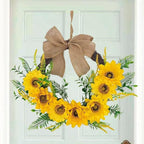 18 Inch Sunflower Wreath for Front Door, Artificial Spring Wreath with Bright Sunflowers and Bow for All Seasons Indoor Outdoor Wall Window Office Farmhouse Entryway Decor