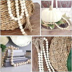 IMIKEYA Wooden Bead Tassel Decoration 57 Inch Natural Wood Beads Garland for Farmhouse Boho and French Country Home Decor Perfect for Tiered Trays and Centerpieces