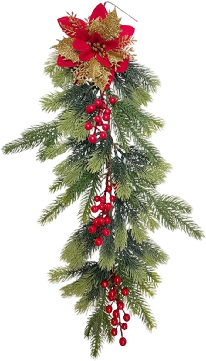 Fancyes Artificial Christmas Swag Greenery Wreath Decorative Prop Door Swag Staircase Decoration for Stairs New Year
