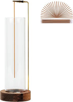 Incense Holder for Sticks, Anti-Ash Flying Incense Burner with 30 Incense Sticks, Detachable Glass Ash Catcher (Wood, Brown)