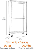 Amazon Basics Adjustable Clothes Rack for Handing, Double Hanging Rod Garment Rolling Closet Clothing Organizer, Chrome, 36'' x 14'' x 72''