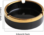Saim Round Ceramic Gold Edge Cigar Ashtray for Cigar, Desktop Smoking Ash Tray Home Office 3.7" ×1.5" (Black)