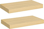 HOOBRO Floating Shelves for Wall, Wall Mounted Shelf Set of 2, 15.7" Hanging Shelf with Invisible Brackets, for Wall Decor Storage in Bathroom Bedroom Kitchen Living Room Office, Natural NL40BJ01