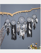 Set of 5 Boho, Hanging Large Boho Dream Catcher Wall Hanging Moon Dream Catcher Set Dream Catchers Wall Decor for Vintage Wedding Home Decorations (Black Blue)