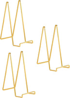 Large Plate Holder Display Stand - 10 inch Tall Plate Stands for Display - Metal Picture Frame Stand - Big Tabletop Easel Stand for Decorative Plates | Platter | Book | Plaque | Tile - 3 Pack - Gold
