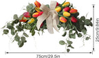 Artificial Tulip Flower Swag, 29.5in Decorative Swag with Fake Tulip Green Leaves Front Door Wreaths with Bow Rustic Artificial Floral Swag for Wedding Home Decor