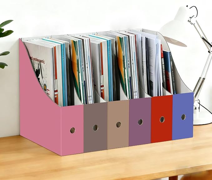 Limitliho 6 Pack Cardboard Magazine Holder for Desk, Book Bins for Classroom Library,Office,Home, 10.6" H x 10.2" L x 3.5" W in Magazine File Holder (Elegant color)