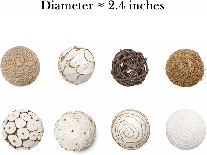 8pcs Decorative Balls for Centerpiece Bowls Filler Decor Orbs Spheres, 2 Inch Rattan Balls for Party Wedding Table Ornaments Decorative House Crafts Hanging DIY Accessories