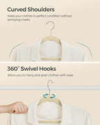 SONGMICS Velvet Hangers 50 Pack, Non-Slip Clothes Hangers, Suit Hangers with Shoulder Notches, Pants Bar, 360° Swivel Hook, Space-Saving, for Closet, Sand Beige UCRF029K05