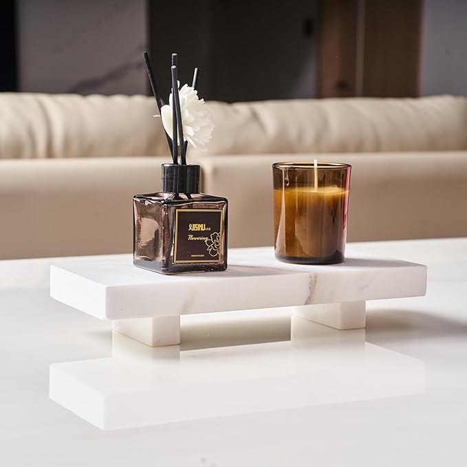 Natural Marble tray pedestal stand, Soap Dispenser Holder, Modern Marble Riser For Decor Display, Soap Pedestal For Bathroom, Kitchen, Home Decor (Glorious White)