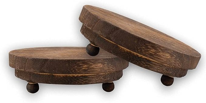 2 Pcs Wood Riser - 3.75' Display Stand for Farmhouse Decor, Tiered Tray Accessories, Round Rustic Pedestal for Home Decorations