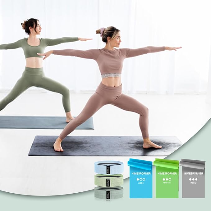 Wide Fabric Resistance Bands for Working Out, 3 Level Non-Slip Exercise Booty Bands for Women & Men Leg and Glutes with Hair Ties and Tape Measure - for Home Gym Workout, Yoga, Pilates