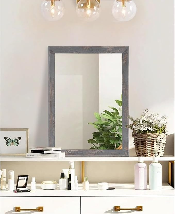 AAZZKANG Wooden Mirror Rectangle Rustic Mirrors for Wall Decorative for Bedroom Bathroom Living Room Entryway Hanging Home Decor 20"x16"