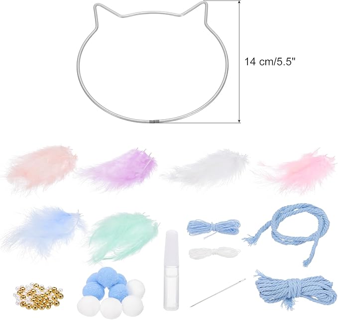 PATIKIL DIY Dream Catcher, Cat Making Dream Catcher Supplies Handmade Dream Catcher Kit Feather Pompom Beads for Wall Hanging Ornament Decor Craft, Blue