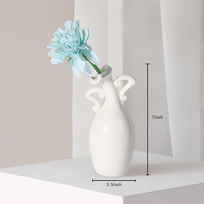 Vase with Attitude, White Ceramic Small Neck Vases, Novel and Lovely Unique Shape Vase, 7inch Modern Home Decoration Vases, Can Be Used As A Decoration for Dining Table Bookcase and Desk