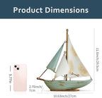 Retro Metal Sailboat Decor, Iron Nautical Sculpture for Home, Vintage Boat Figurine for Living Room Table, Office Desk, Bookshelf, Coastal Style Decoration (Blue & White)