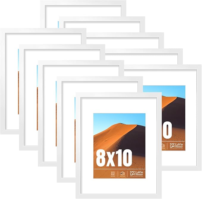 LaVie Home 8x10 Picture Frame White Set of 10, Display 5x7 with Mat or 8 x 10 Without Mat Picture, Photo Frame Collage for Wall Gallery or Table Deco, Hanging or Tabletop Display
