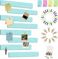 Vuzvuv 8 pcs Bulletin Board Bar Strips with 50 Pushpins & 10 Wooden Clip pins，Self Adhesive Cork Board for Wall，Felt Pin Board for School，Office Decor(Mint Green)