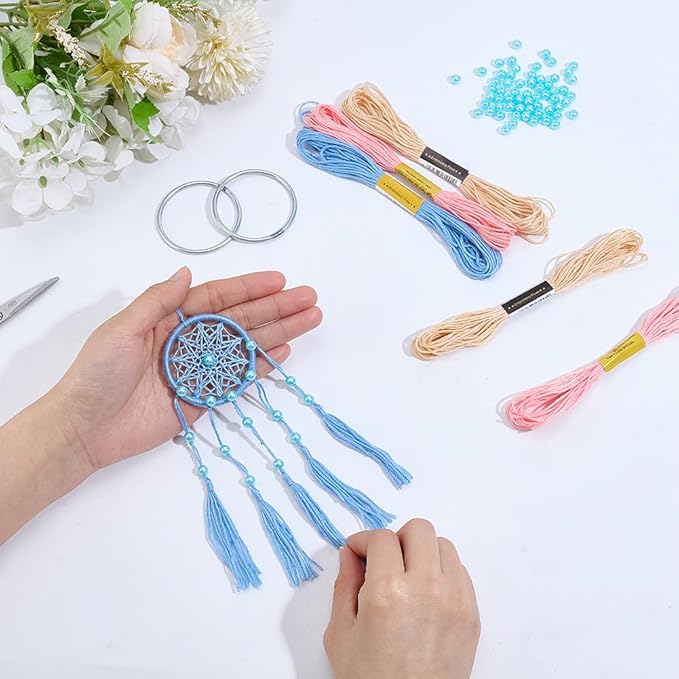 INFUNLY 12 Sets DIY Colorful Mini Dream Catcher Kit with Instruction Small Dream Catcher Kit for Starters Boho Handmade Dreamcatcher Making Set for Adults for Bag Pendant Wall Hanging Home Car Decor