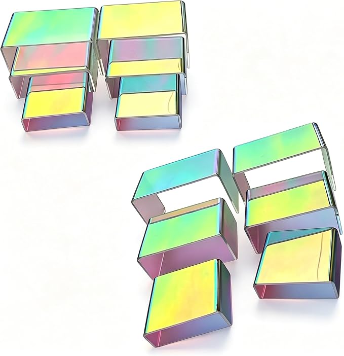 12 PCs Small Iridscent Risers Display Stands 3 Tiers Desktop Acrylic Shelves Small Cake Dessert Holder Products Stand for Collectibles Shoes Jewels Pop Figure (Iridescent2)