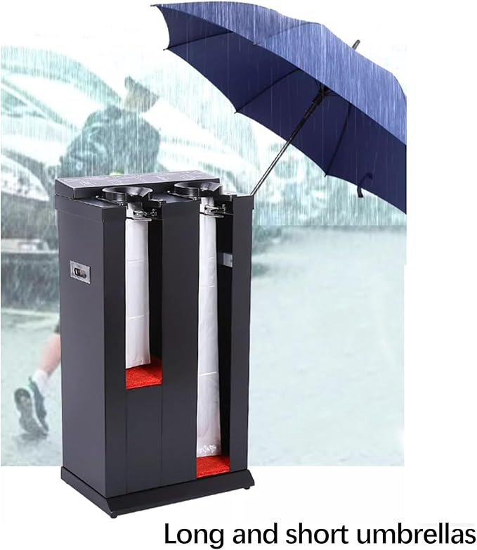 Commercial Metal Umbrella Holder,Umbrella Stand, Double Umbrella Automatic Packing Machine Automatic Wet Umbrella Bag Wrapper, with 200 Bags(Brown)