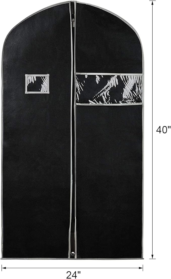 Syeeiex 40" Suit Bag, Set of 5 Garment Bags for Hanging Clothes, Suit Bags for Closet Storage, Garment Bags for Storage Suits,T-shirts, Jackets and Coats(Black & Grey)