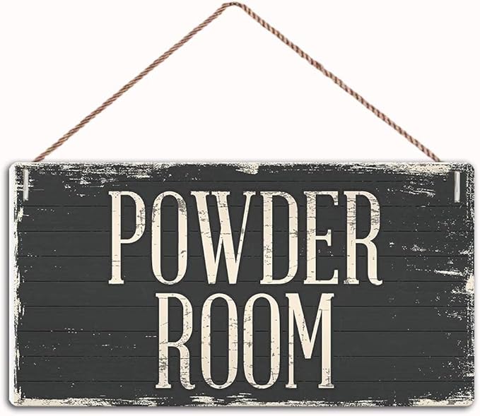 Powder Room Vintage Sign Wall Door Toilet Bathroom Plaque,Family Decor Sign,Wall Door Sign,12" X 6"Sign (WD008)