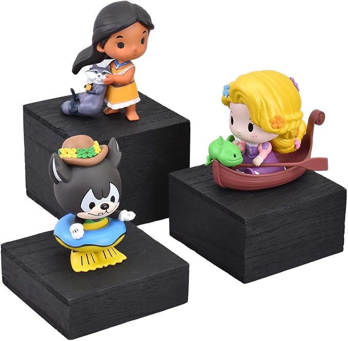 MOOCA Customizable Wooden Display Risers Set - 3 Different Height Stands for Jewelry, Watches, Cosmetics, and Accessory, Black Color