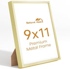 9x11 Aluminum Metal Picture Frame,Tempered Glass Gold Photo Frame 9x11 for Family Photo,Posters,Art,Document to Wall Mount Horizontally or Vertically