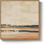 Framed Neutral Abstract Landscape Wall Art for Living Room, Square Mid Century Modern Canvas Paintings Prints Artwork for Walls, Minimalist Scenic Pictures Wall Decor for Bedroom Home Office, 24x24 In