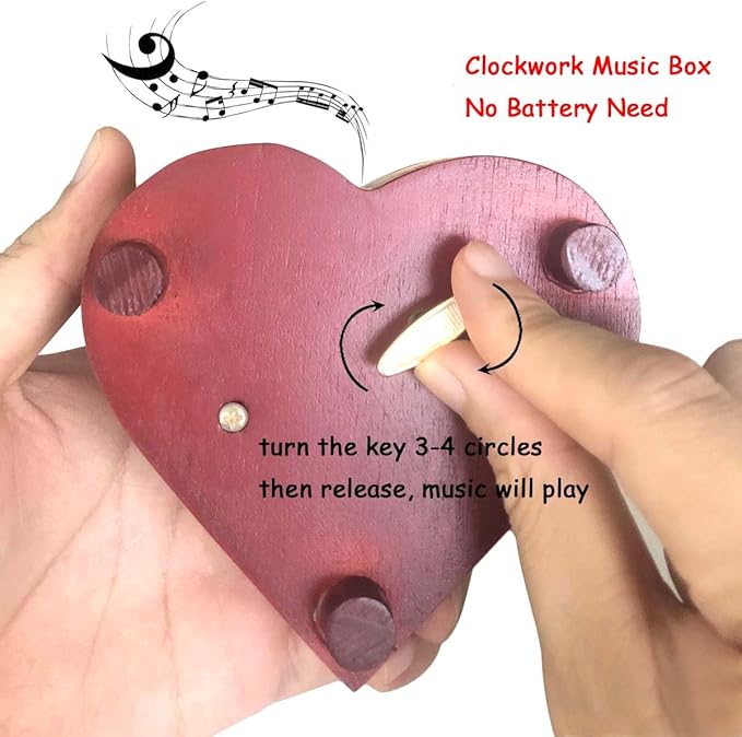 Pursuestar Amazing Grace Wind Up Music Box, Heart Shaped Vintage Wood Carved Mechanism Musical Gift for Lover Girlfriend Wife, Catholic and Christian Baptism, First Communion or Confirmation