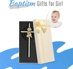 Baby Wall Cross Baptism Gifts for Girl 7-inch Olive Gold Praying Catholic Baby Girl Baptism Crosses for Christening, First Holy Communion & Baby Dedication Gifts, Baptismal Cross Newborn Nursery Decor
