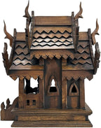 Large Wood Carved Thai Spirit House Model, Asian Inspired Home Decor, 15 Inches Tall