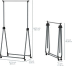 Whitmor Foldable Garment Rack - Rolling Clothes Rack - Adjustable Height Garment Rack, Heavy Duty Foldable Clothes Rack with Adjustable Hanging Rod for Home Office- Silver & Black