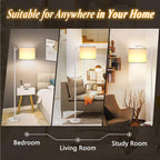 Floor Lamp for Living Room with 3 Color Temperatures LED Bulb, Standing Lamp Tall Industrial Floor Lamp Reading for Bedroom, Office (9W LED Bulb, White Lampshade Included) -Silver