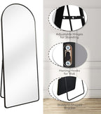 Degfig Arched Full Length Mirror, 64"X21" Floor Length Mirror with Aluminum Alloy Frame, Full Body Mirrors with Stand, Hanging or Leaning Mirrors for Living Room, Bedroom, Black,Round Corner