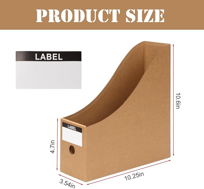 36 Pcs Cardboard Magazine File Holders, Bulk Kraft Paper Magazine Book Bin Box with Label Sticker, Paper Organizer Storage Folder for School Classroom Office Library Home Supplies Desk Shelve