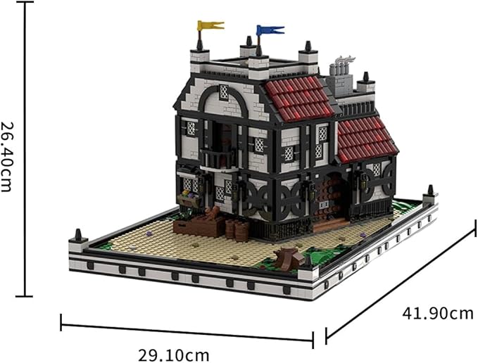 Medieval Village House Building Blocks Set, MOC-210215 Medieval Village Hotel Modular Model, Detailed Interior Furnishings, 2720PCS Collectible Model for Adults