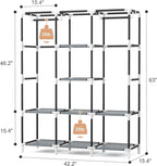 VTRIN Portable Closet Wardrobe for Hanging Clothes with 2 Hanging Rods and 8 Storage Organizer Shelves,Free Standing Clothes Rack with Cover Sturdy Large Wardrobe Closet for Bedroom,Printing