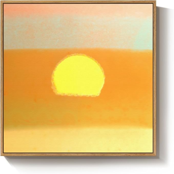 Framed Boho Abstract Sunset Wall Art for Living Room, Square Orange Minimalist Canvas Artwork for Walls, Mid Century Modern Bohemian Pictures Wall Decor for Bedroom Hallway Home Office, 24x24 Inch