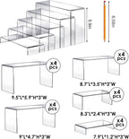 Fixwal 20pcs Large Acrylic Risers 4 Set Acrylic Display Stand Perfume Organizer Stands Clear Rectangular Dessert Table Display Set, Display Shelf for Show Cupcake, Figures, Jewelry, Toys