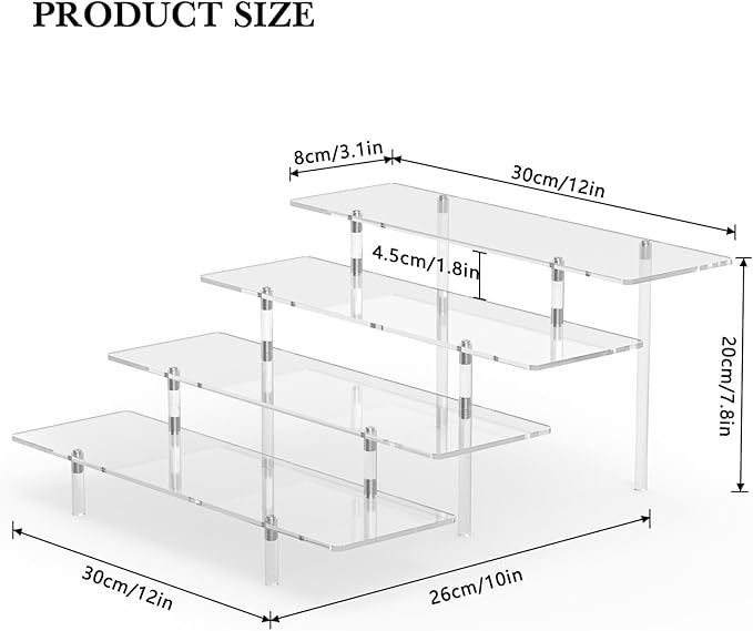 Acrylic Display Riser Stand Shelf Clear 4 Tier Cupcake Stand Perfume Display Holder Figures Desktop Decoration and Organizer Showcase Toys Retail Display Rack Candy Dessert Buffet 4 Steps Collection (2 PACKS)